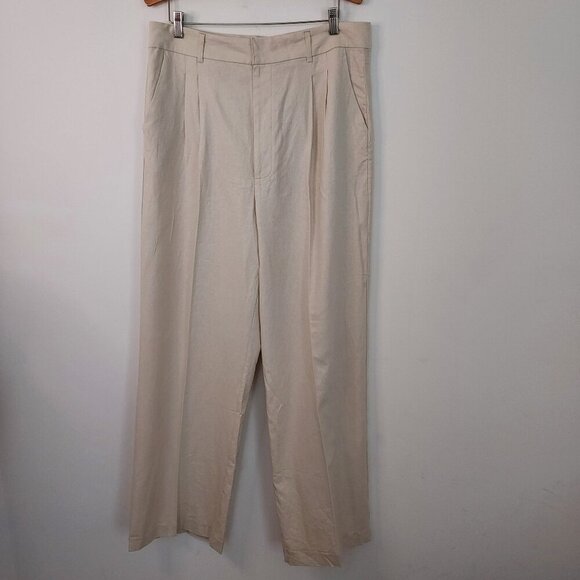 Steve Madden Linen Blend High Waist Pleated Wide Leg Tan Trousers Size XL NWOT - Picture 1 of 12